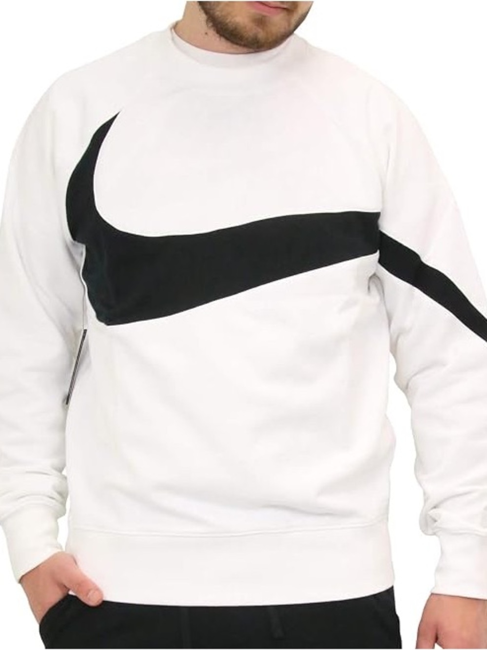 Nike White Crewneck with Oversized Black Swoosh - Picture 1 of 2